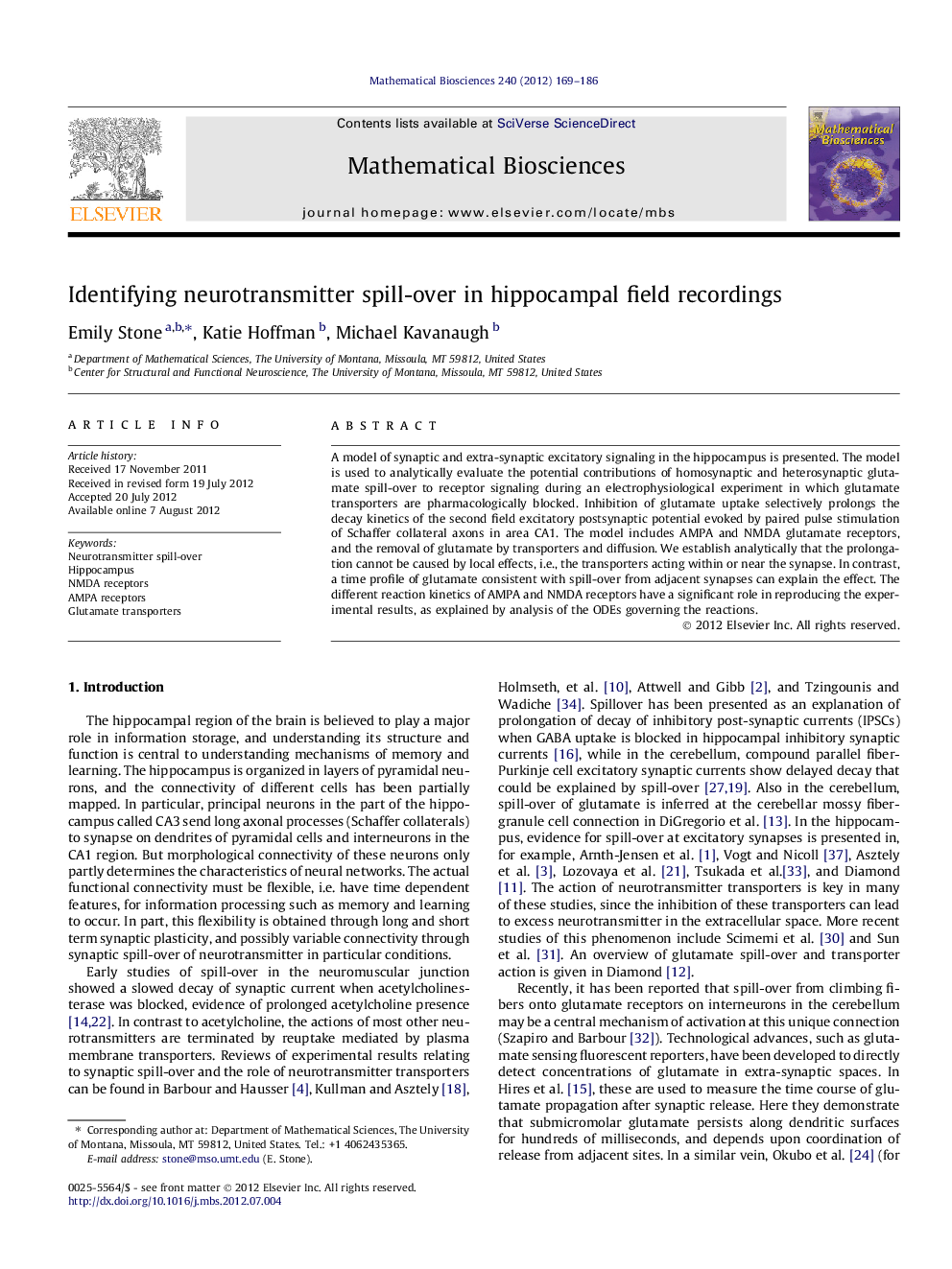 Identifying neurotransmitter spill-over in hippocampal field recordings