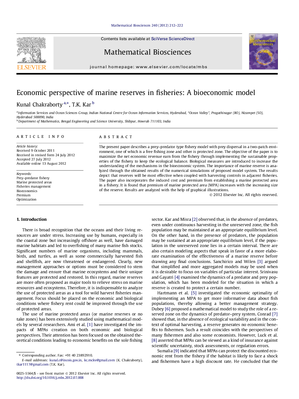 Economic perspective of marine reserves in fisheries: A bioeconomic model