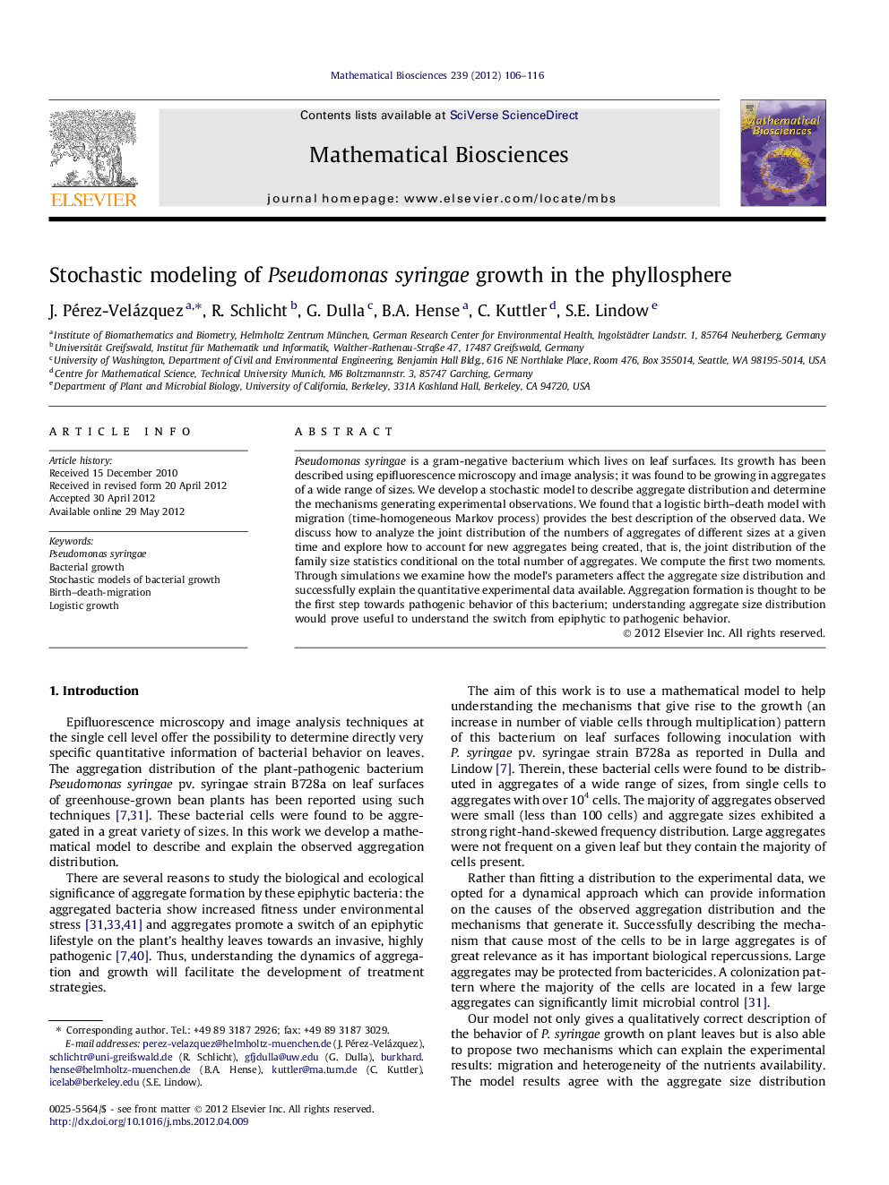 Stochastic modeling of Pseudomonas syringae growth in the phyllosphere