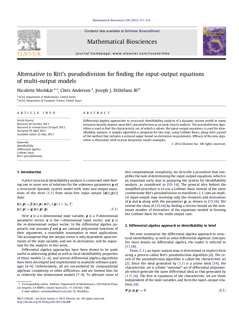 Alternative to Ritt’s pseudodivision for finding the input-output equations of multi-output models