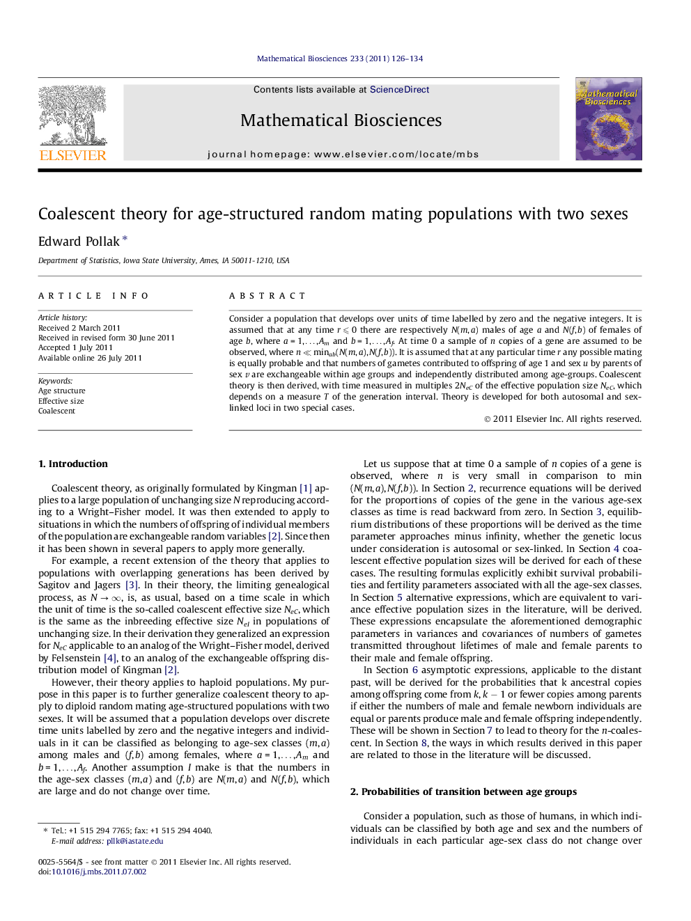 Coalescent theory for age-structured random mating populations with two sexes