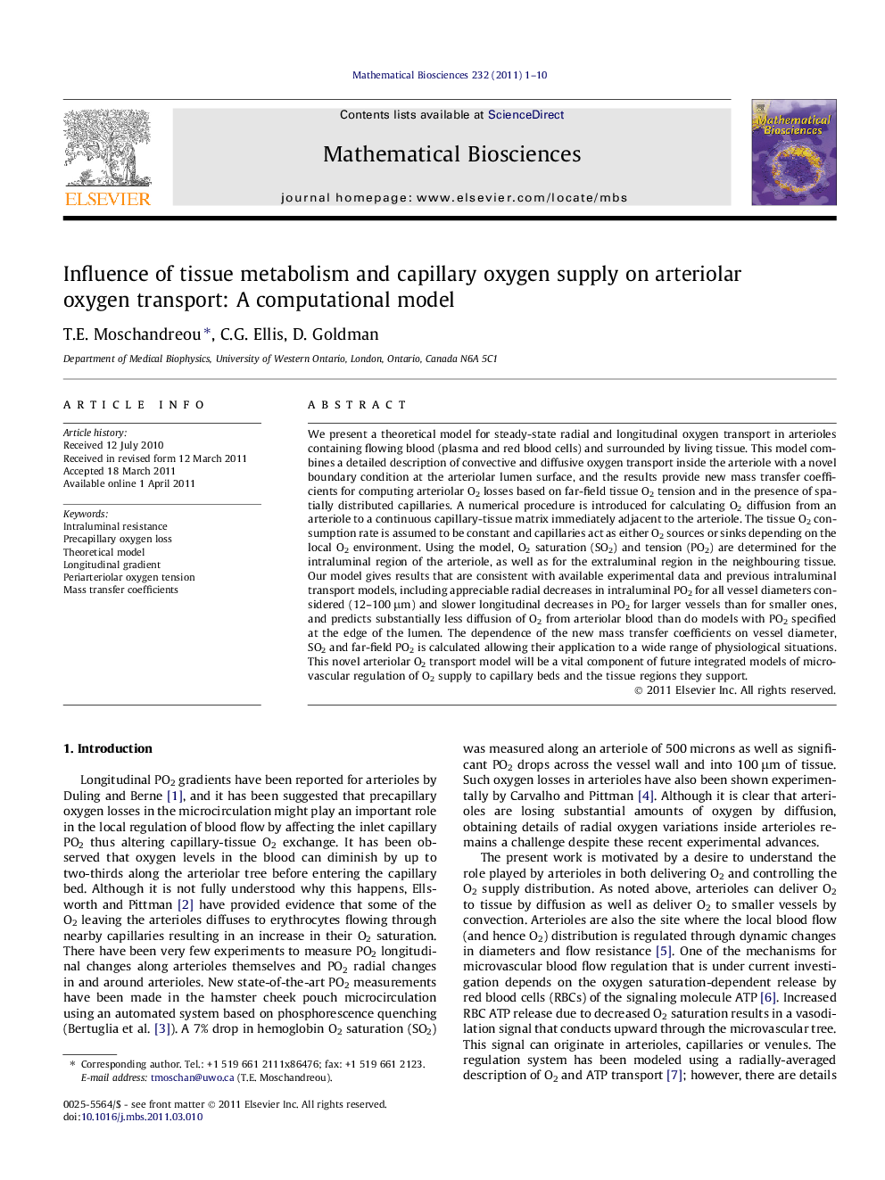 Influence of tissue metabolism and capillary oxygen supply on arteriolar oxygen transport: A computational model