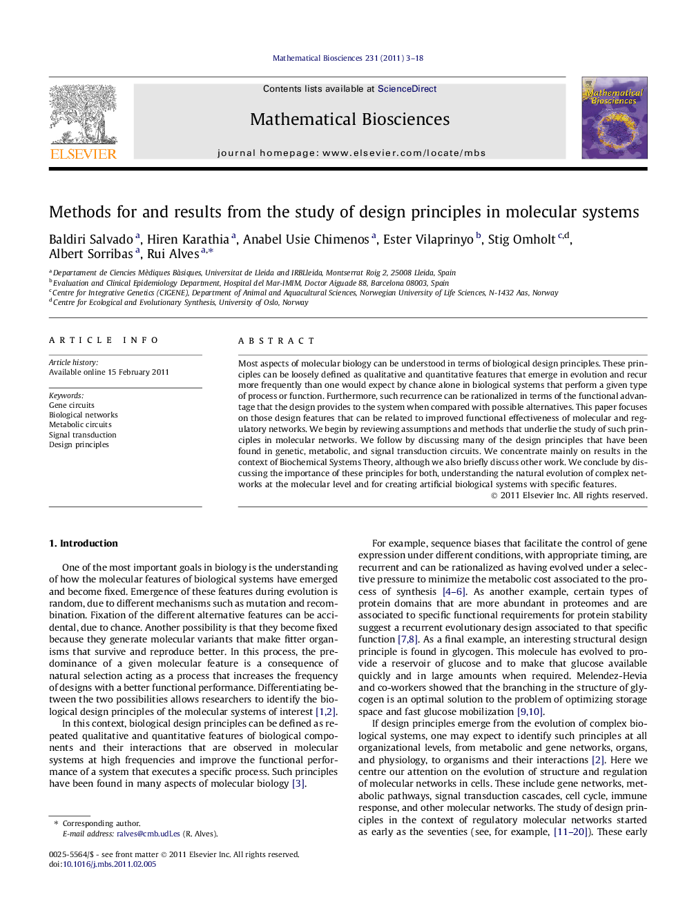 Methods for and results from the study of design principles in molecular systems