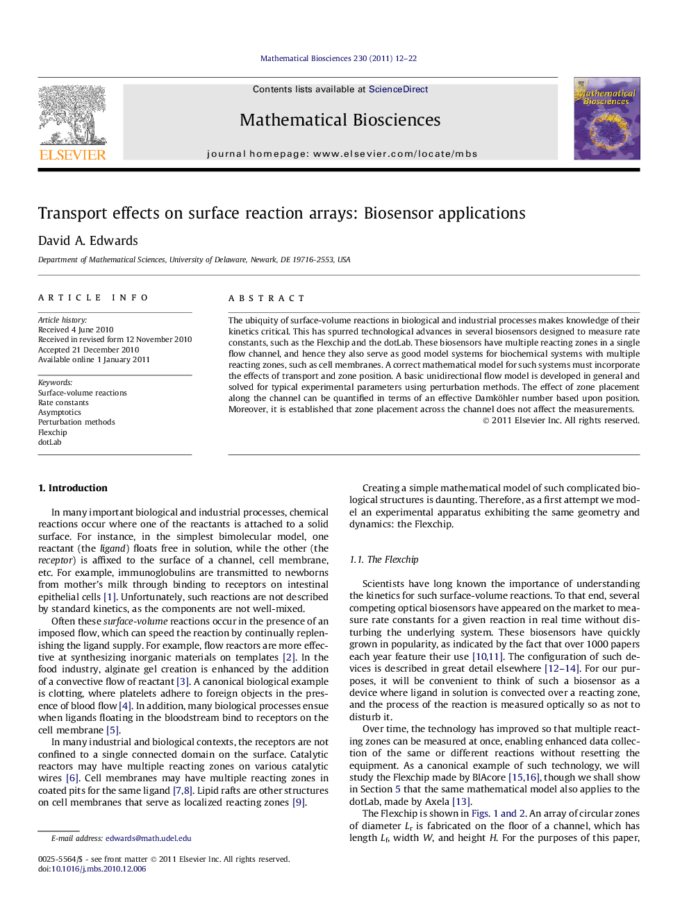 Transport effects on surface reaction arrays: Biosensor applications