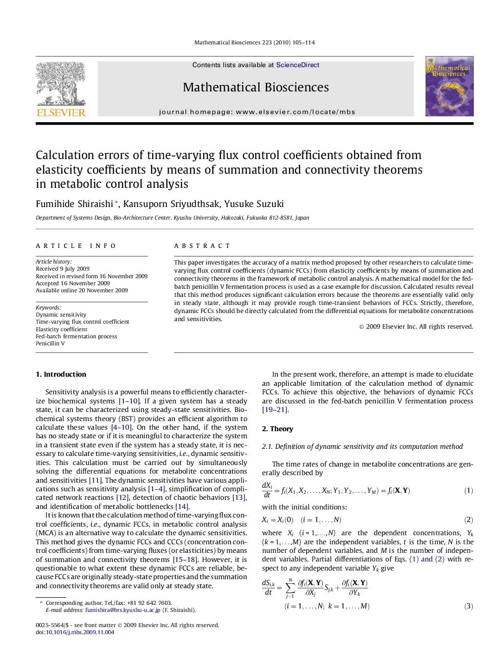 Calculation errors of time-varying flux control coefficients obtained from elasticity coefficients by means of summation and connectivity theorems in metabolic control analysis