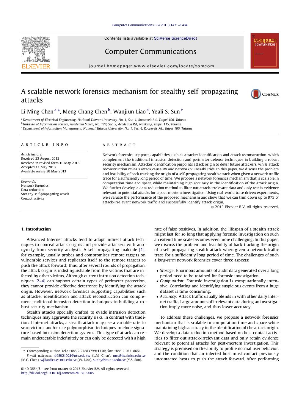 A scalable network forensics mechanism for stealthy self-propagating attacks