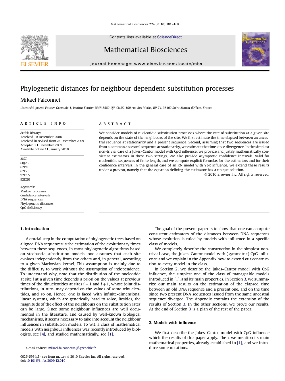 Phylogenetic distances for neighbour dependent substitution processes