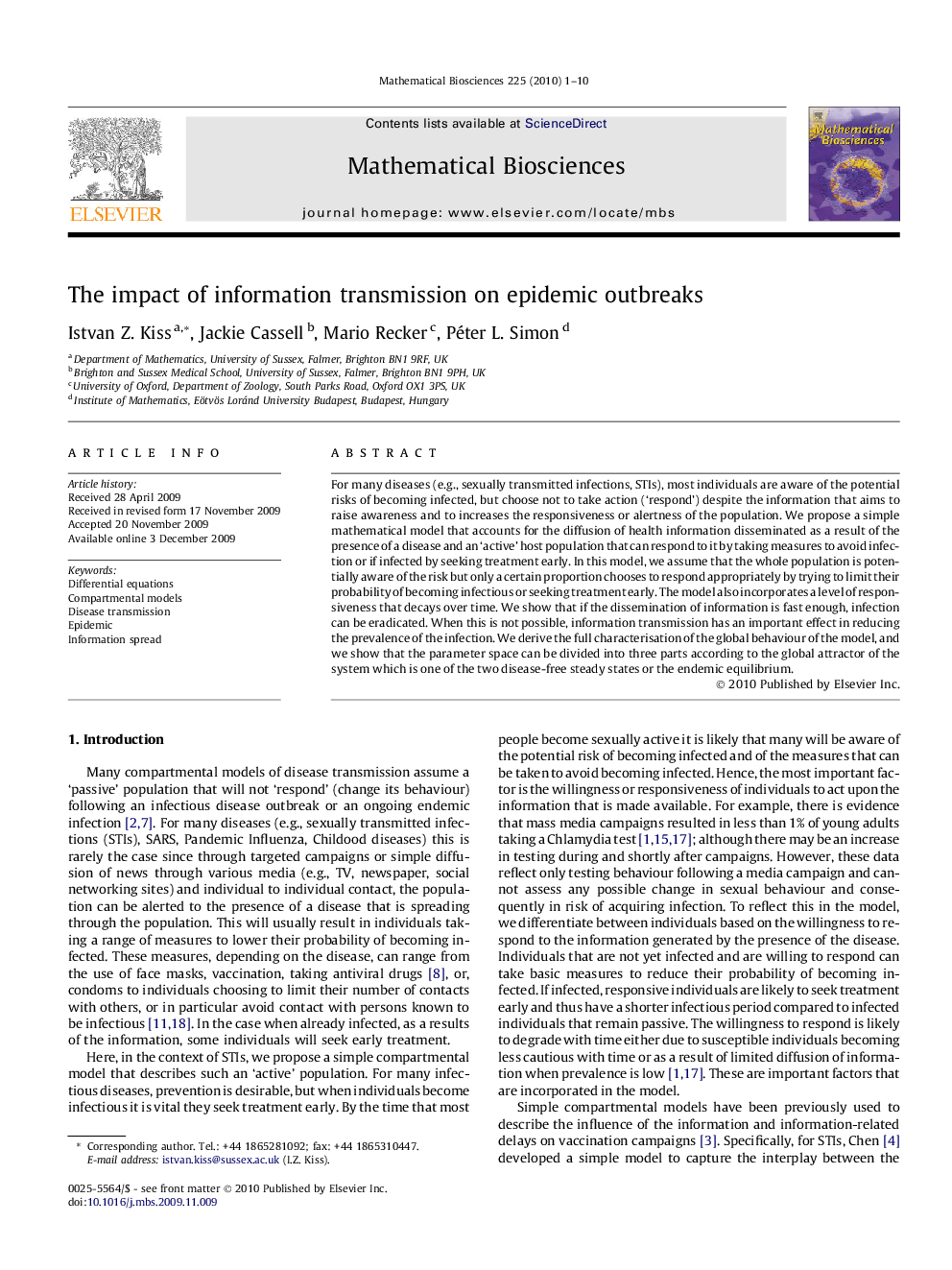 The impact of information transmission on epidemic outbreaks