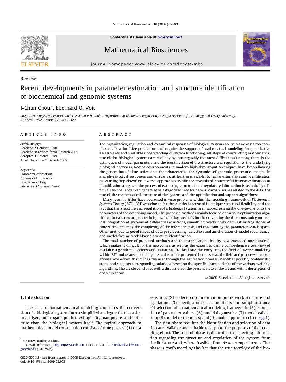 Recent developments in parameter estimation and structure identification of biochemical and genomic systems