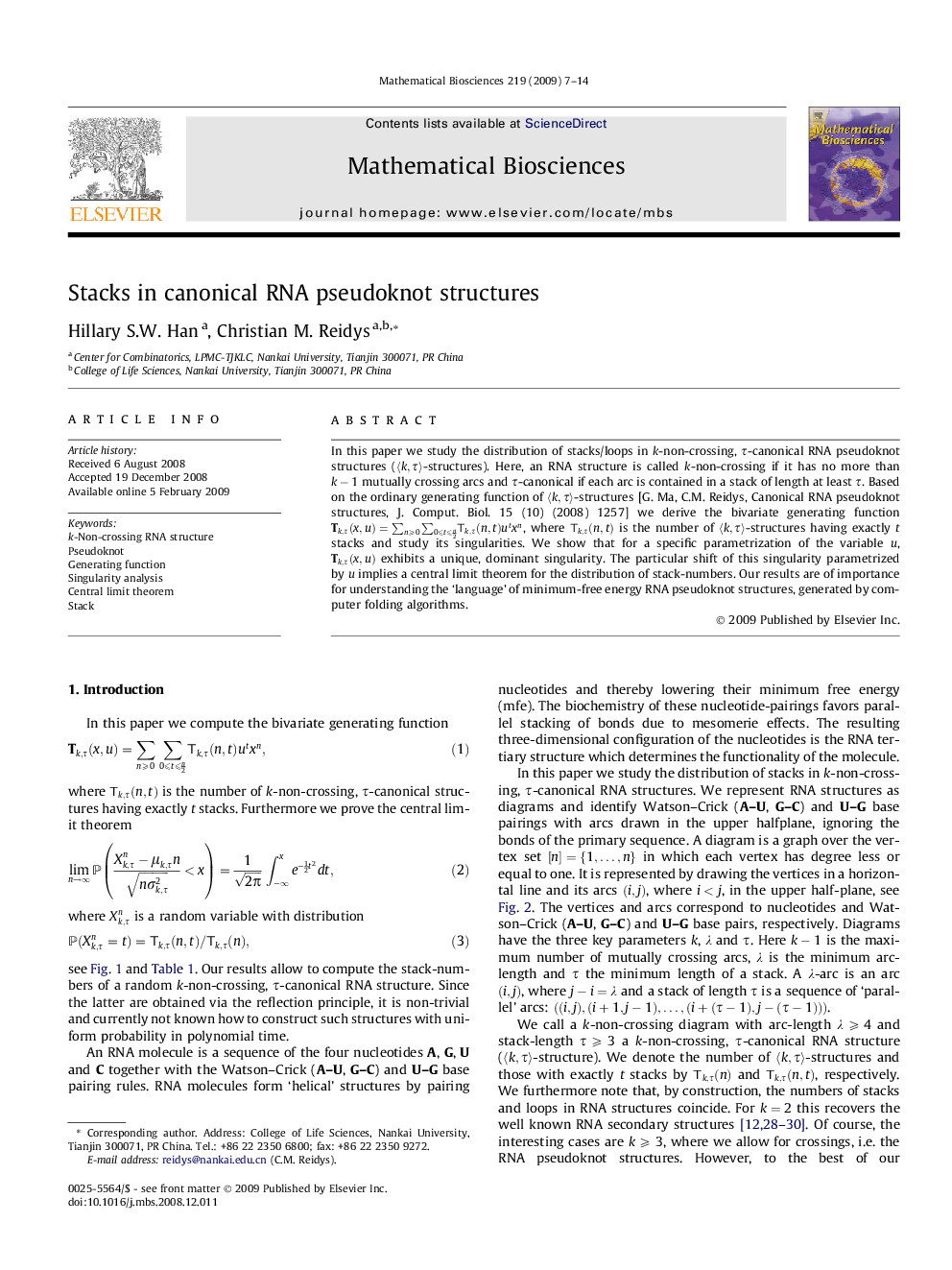 Stacks in canonical RNA pseudoknot structures