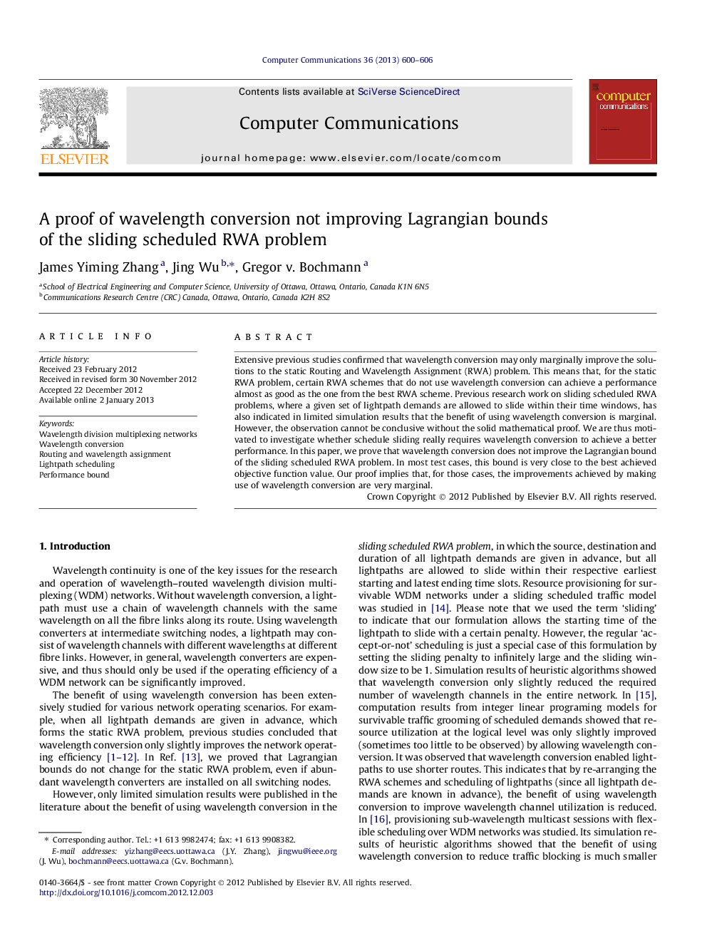 A proof of wavelength conversion not improving Lagrangian bounds of the sliding scheduled RWA problem