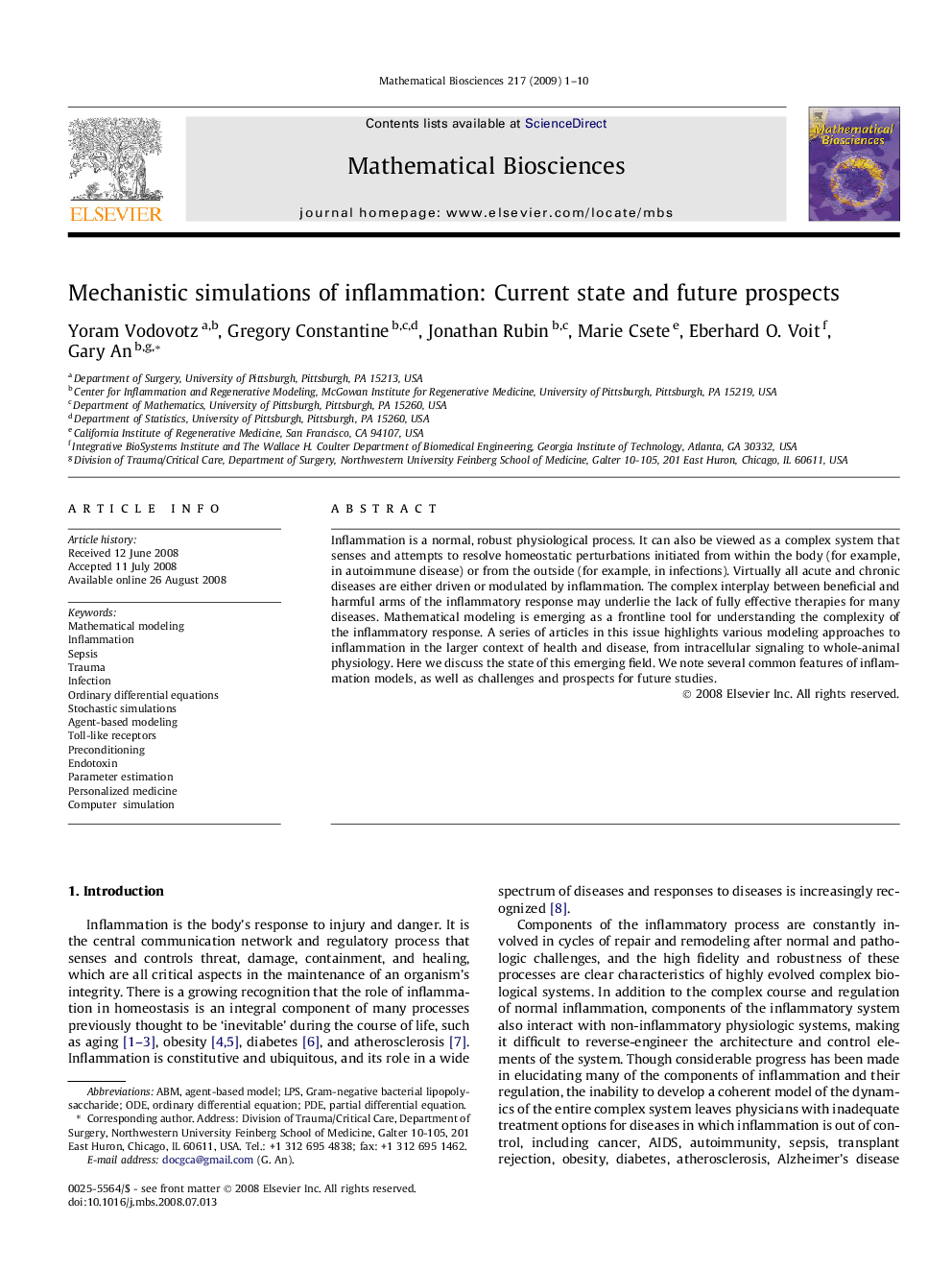 Mechanistic simulations of inflammation: Current state and future prospects