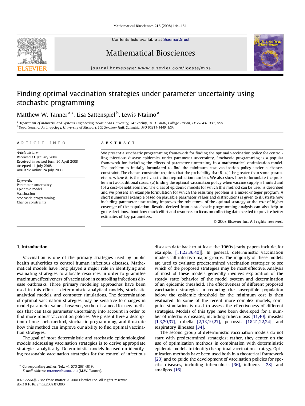 Finding optimal vaccination strategies under parameter uncertainty using stochastic programming