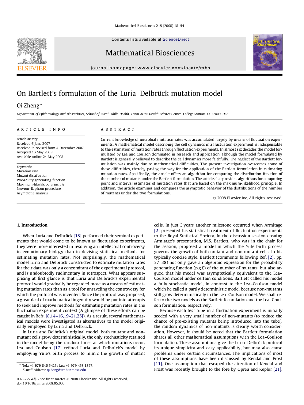 On Bartlett’s formulation of the Luria–Delbrück mutation model