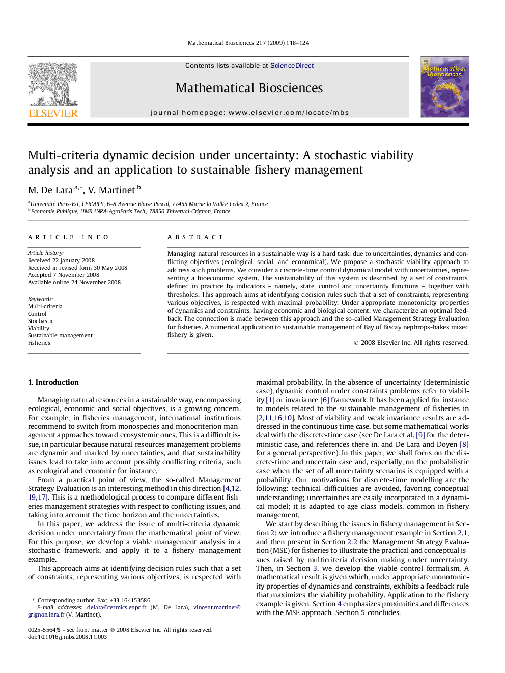 Multi-criteria dynamic decision under uncertainty: A stochastic viability analysis and an application to sustainable fishery management