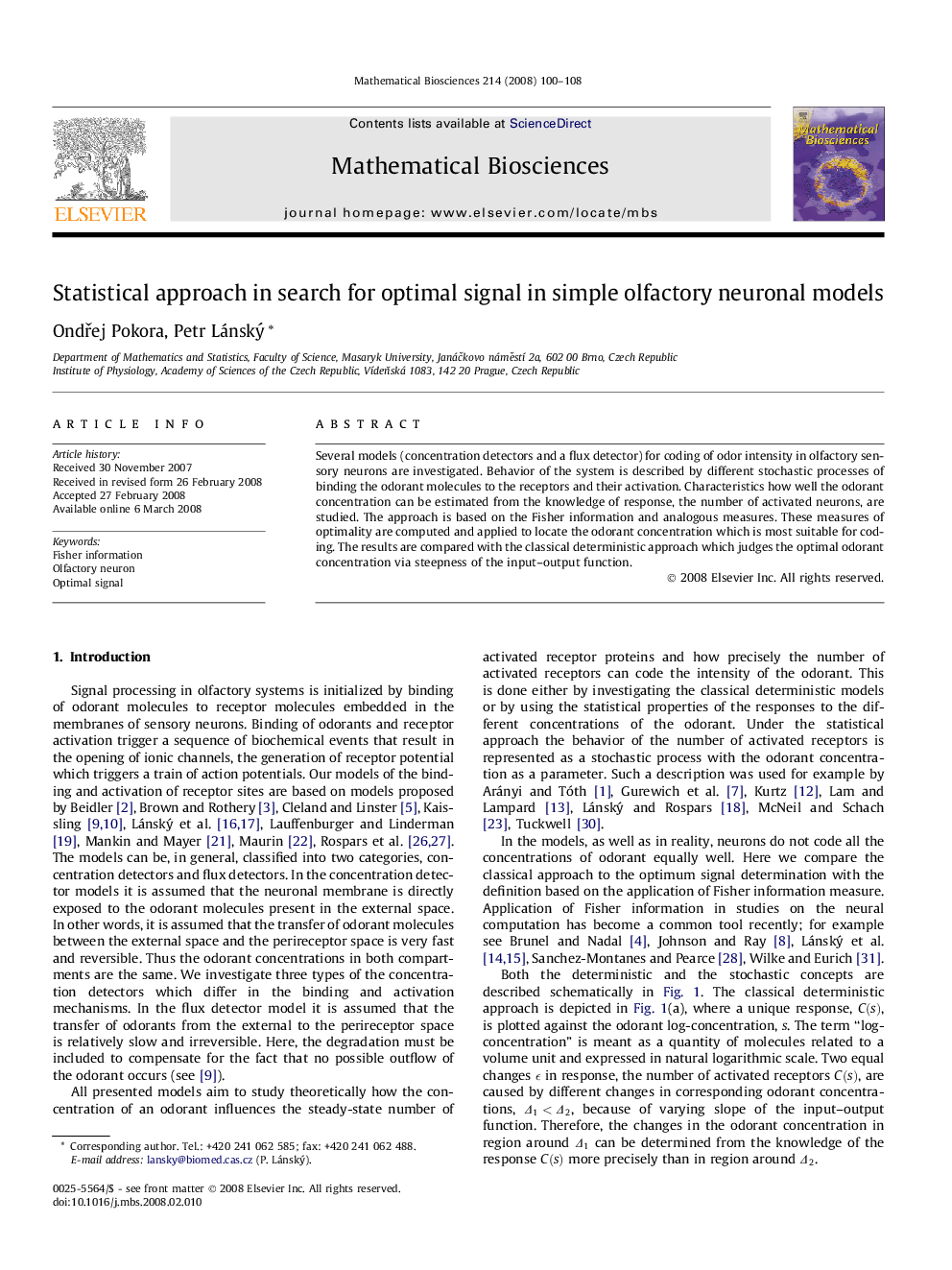 Statistical approach in search for optimal signal in simple olfactory neuronal models