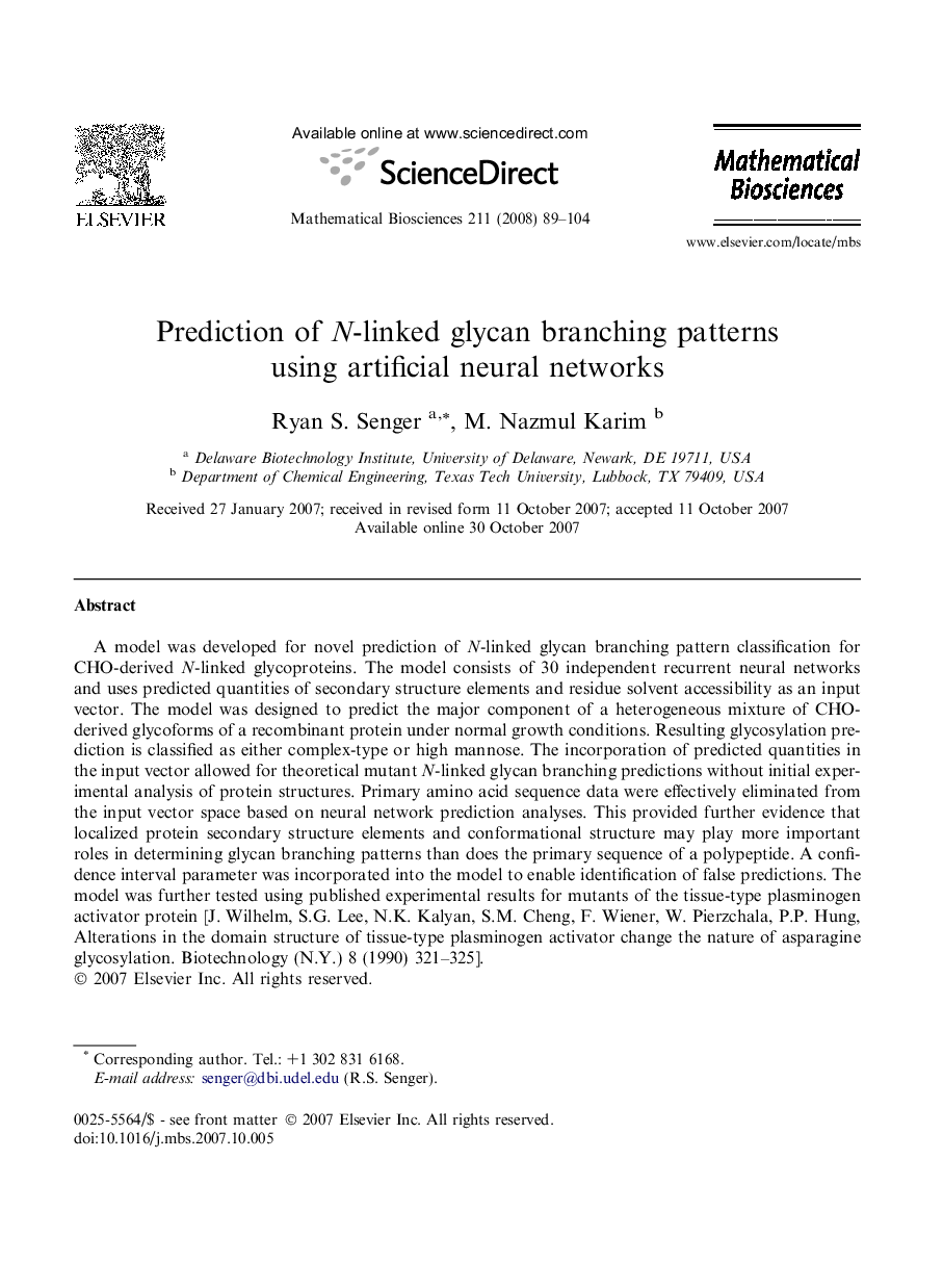 Prediction of N-linked glycan branching patterns using artificial neural networks