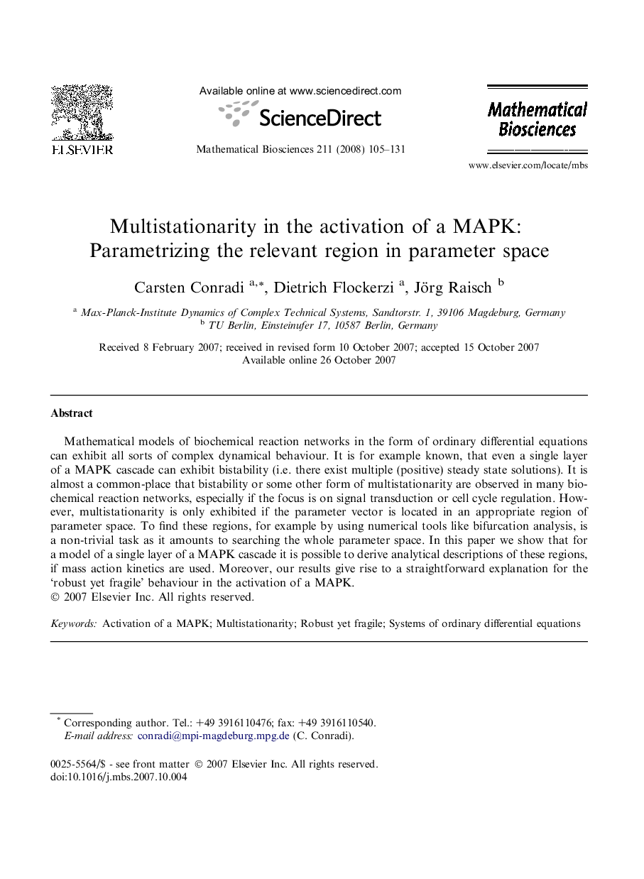 Multistationarity in the activation of a MAPK: Parametrizing the relevant region in parameter space