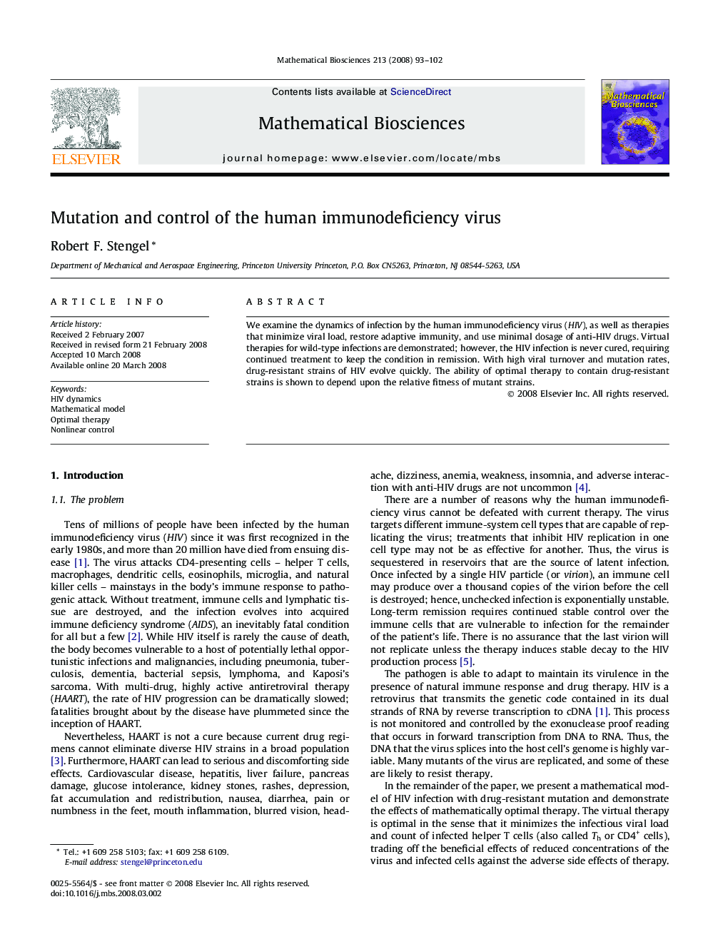 Mutation and control of the human immunodeficiency virus