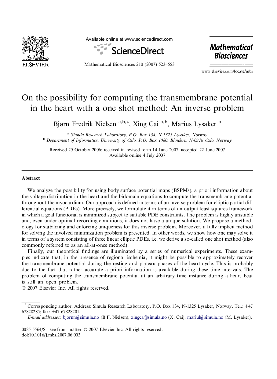 On the possibility for computing the transmembrane potential in the heart with a one shot method: An inverse problem