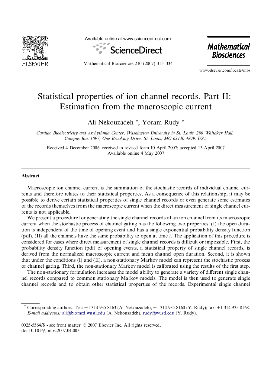 Statistical properties of ion channel records. Part II: Estimation from the macroscopic current