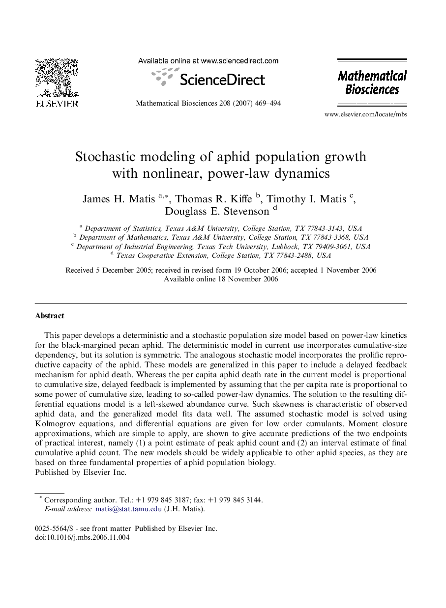 Stochastic modeling of aphid population growth with nonlinear, power-law dynamics