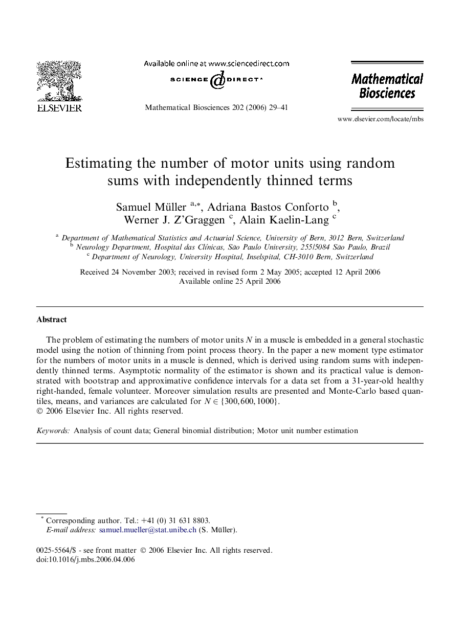 Estimating the number of motor units using random sums with independently thinned terms