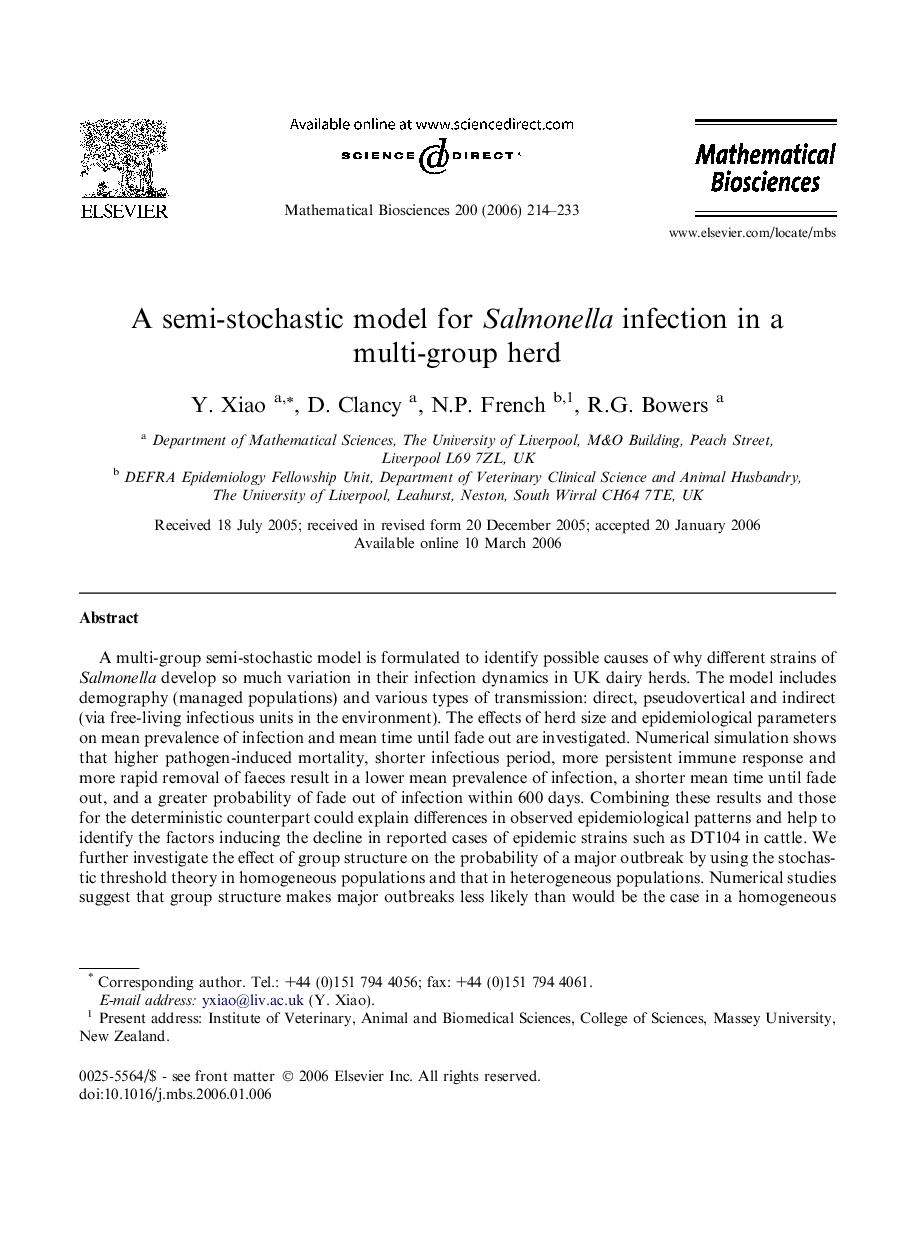 A semi-stochastic model for Salmonella infection in a multi-group herd