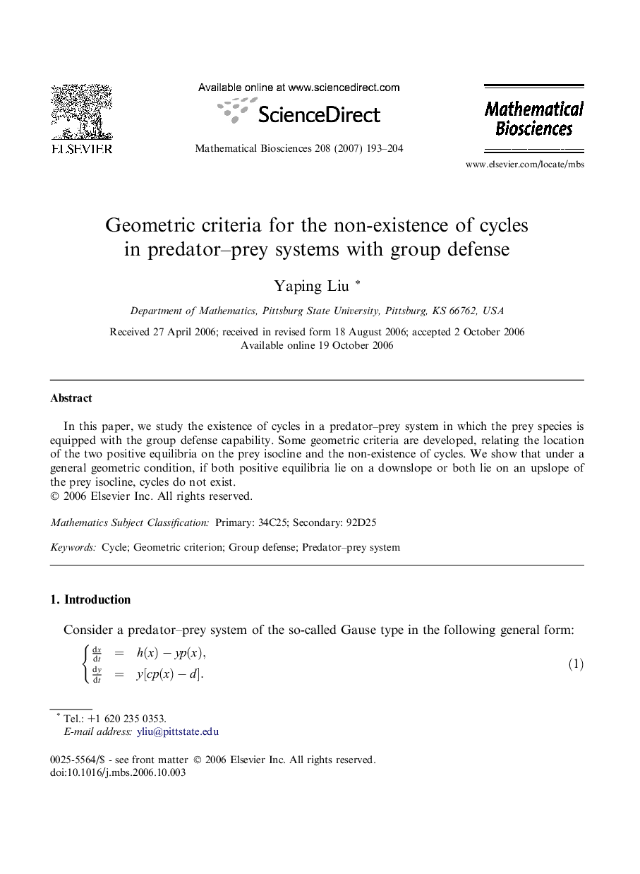 Geometric criteria for the non-existence of cycles in predator–prey systems with group defense