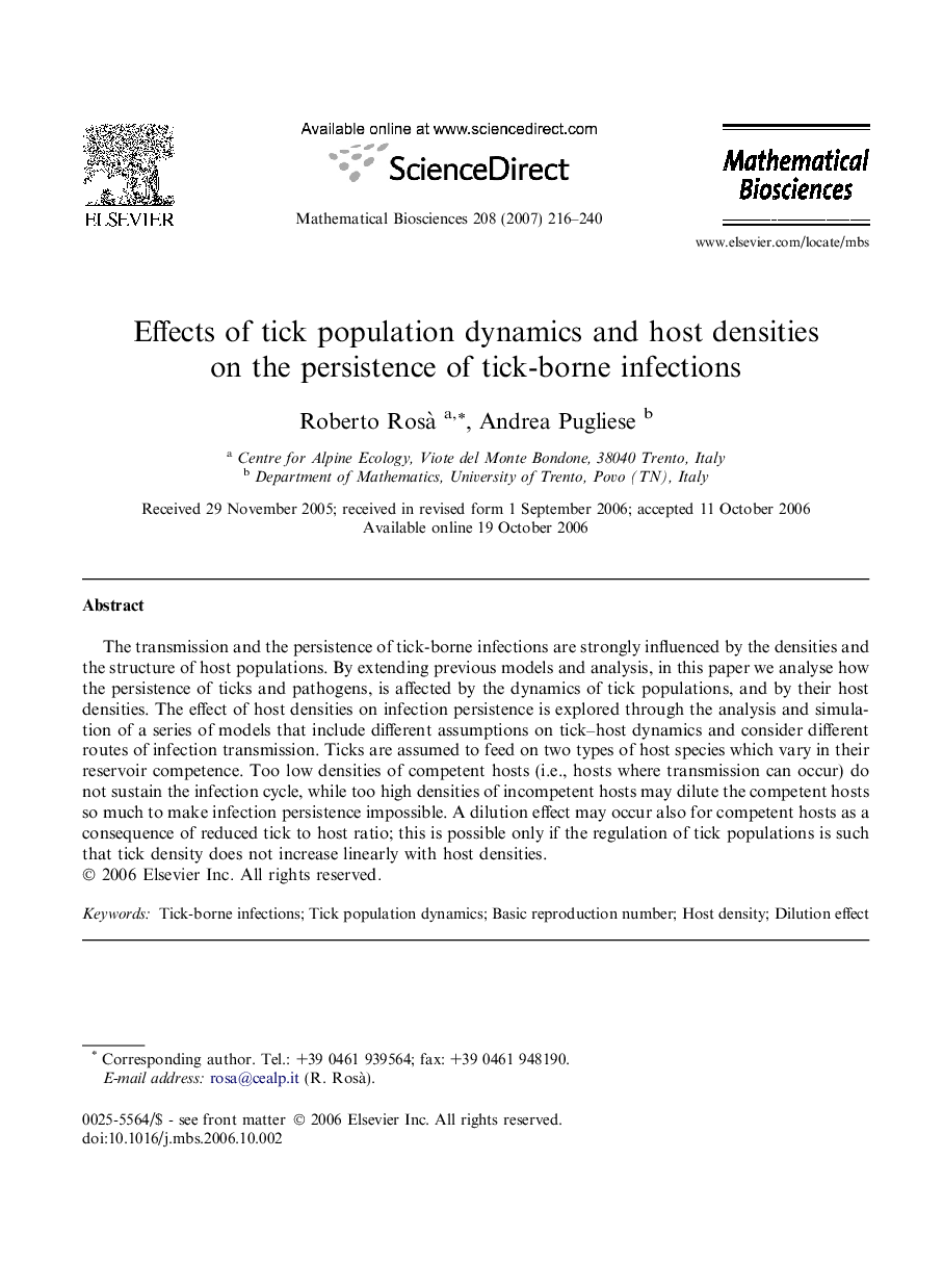 Effects of tick population dynamics and host densities on the persistence of tick-borne infections