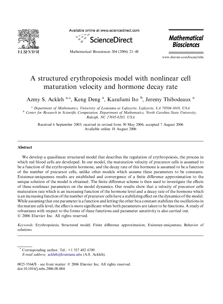 A structured erythropoiesis model with nonlinear cell maturation velocity and hormone decay rate