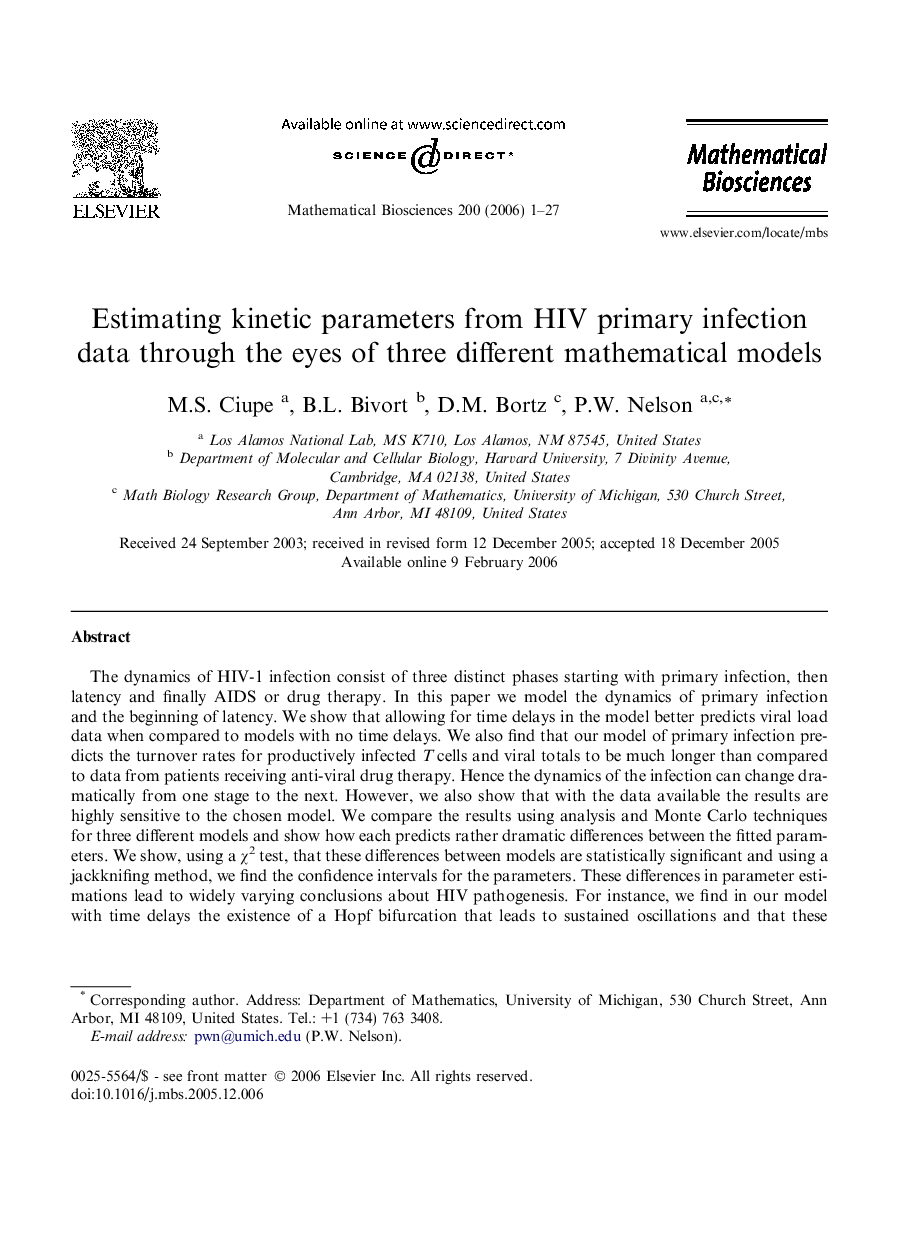 Estimating kinetic parameters from HIV primary infection data through the eyes of three different mathematical models