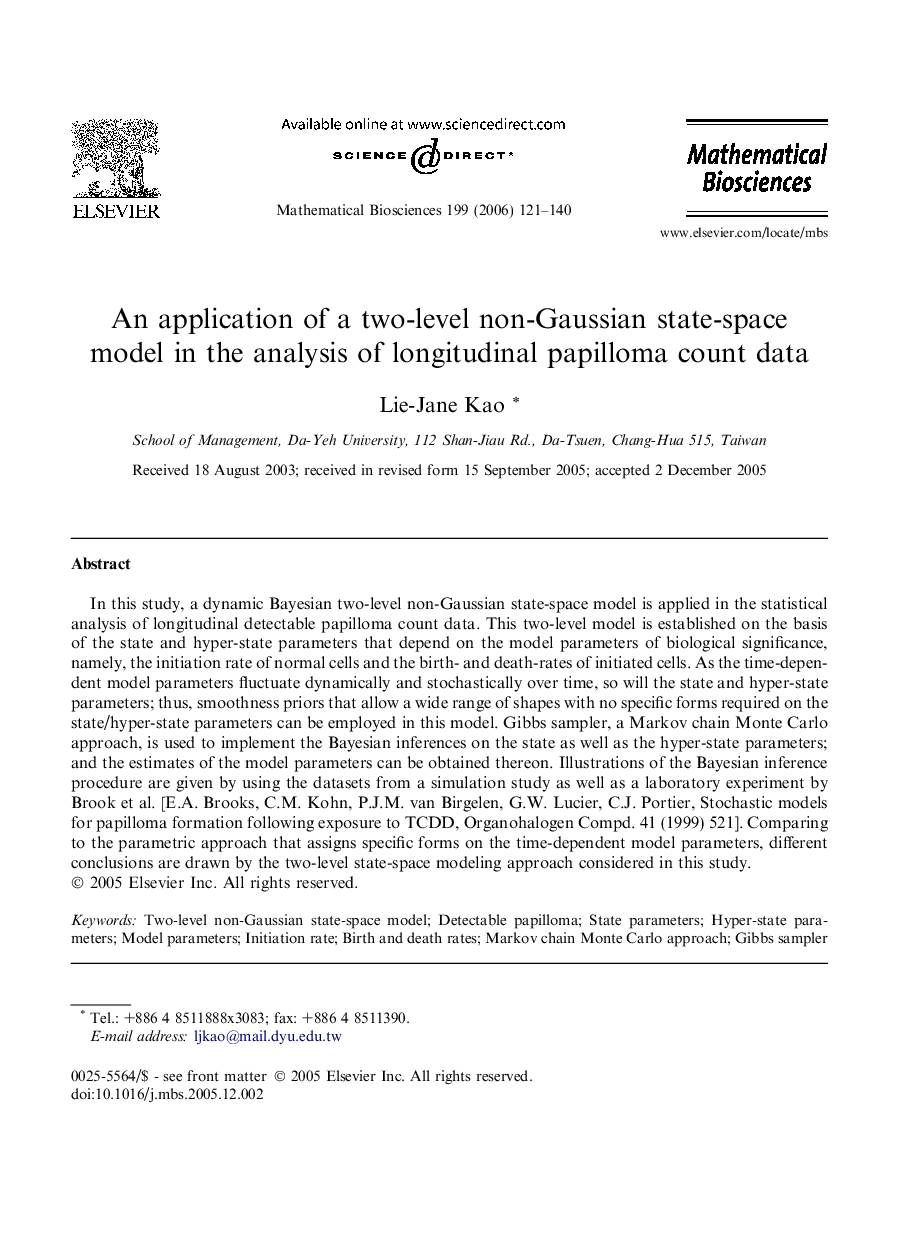 An application of a two-level non-Gaussian state-space model in the analysis of longitudinal papilloma count data