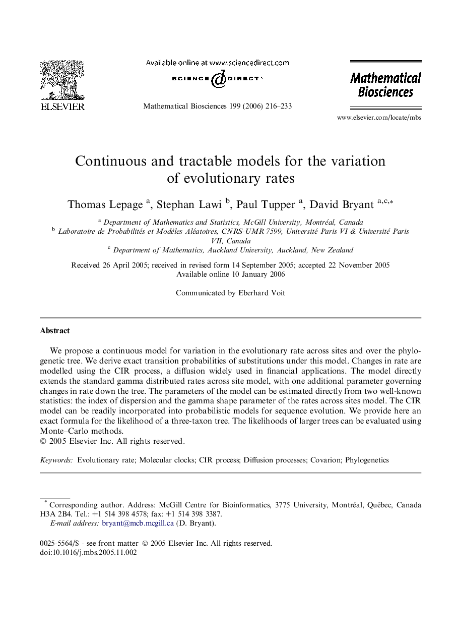 Continuous and tractable models for the variation of evolutionary rates