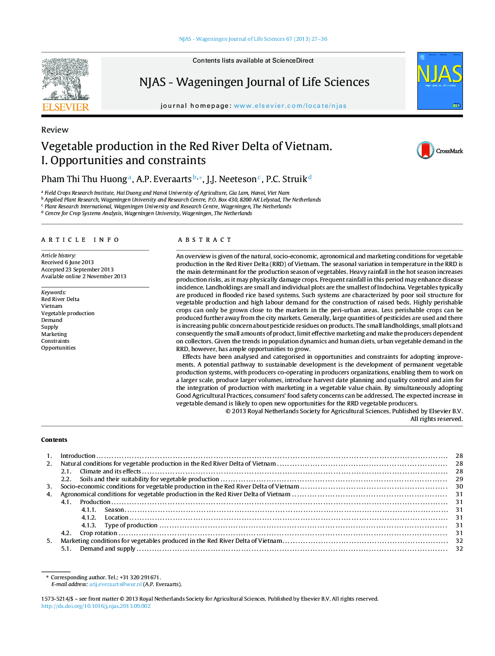 Vegetable production in the Red River Delta of Vietnam. I. Opportunities and constraints