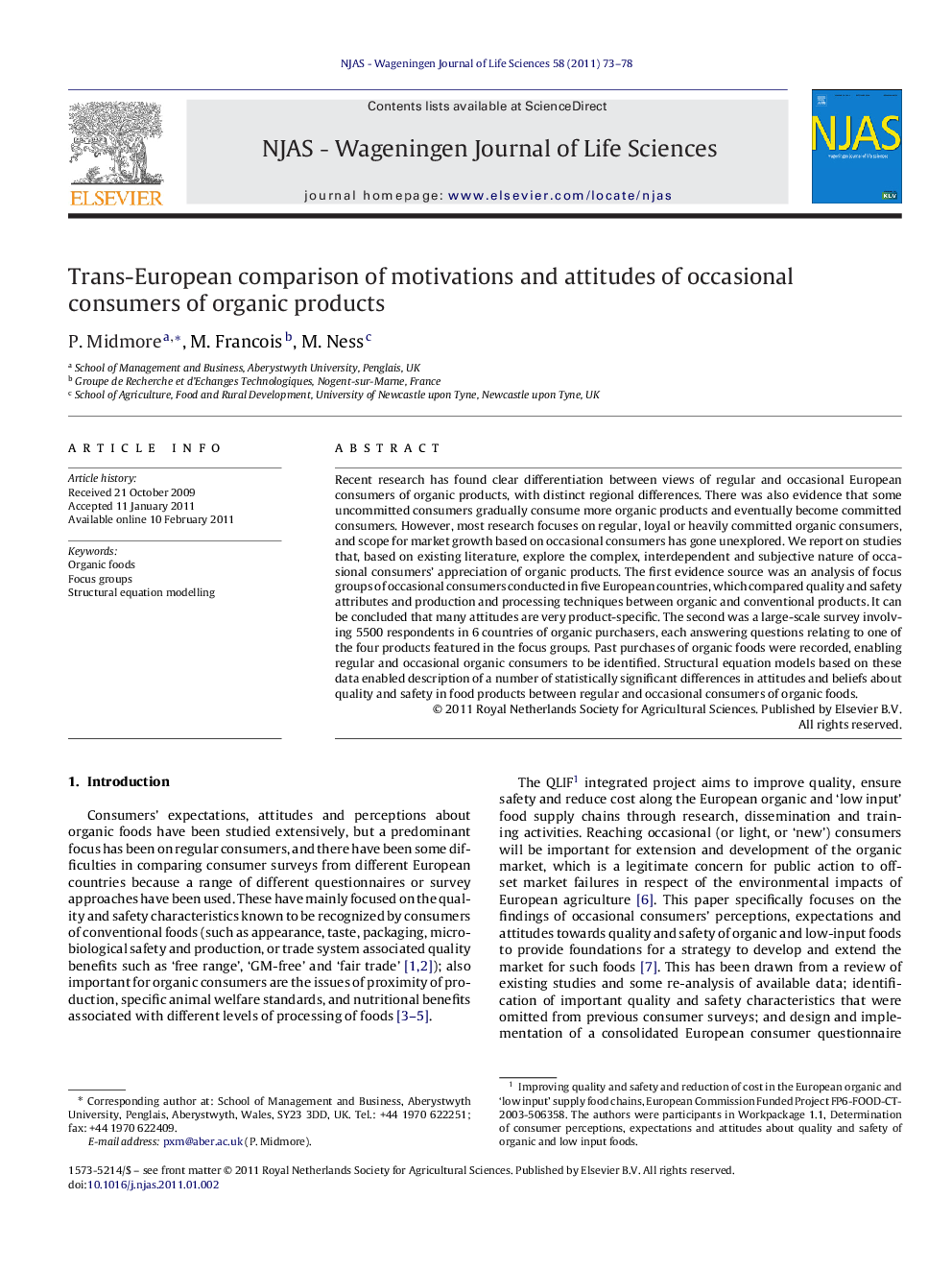 Trans-European comparison of motivations and attitudes of occasional consumers of organic products