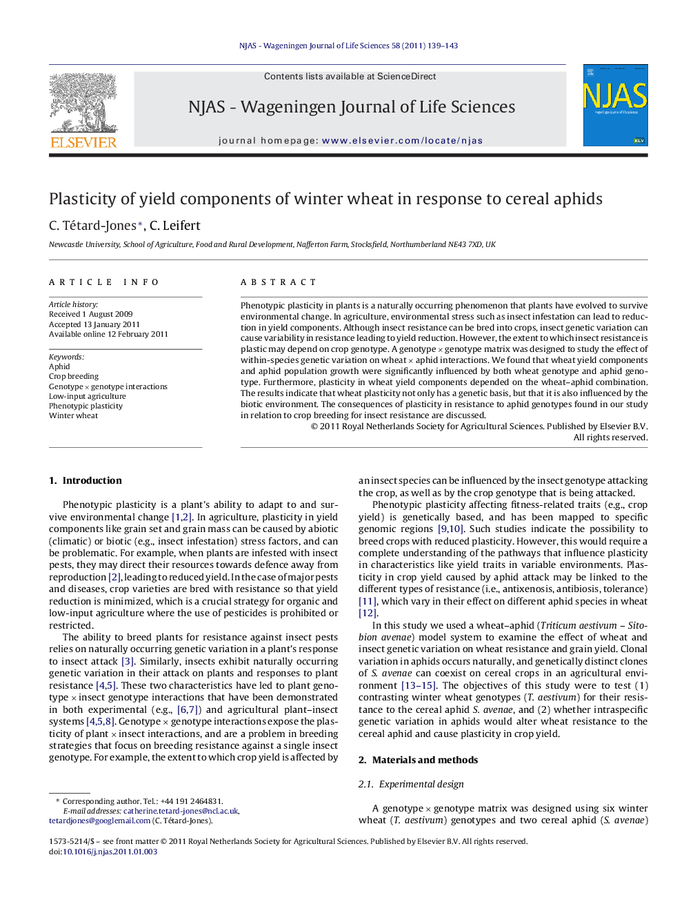 Plasticity of yield components of winter wheat in response to cereal aphids