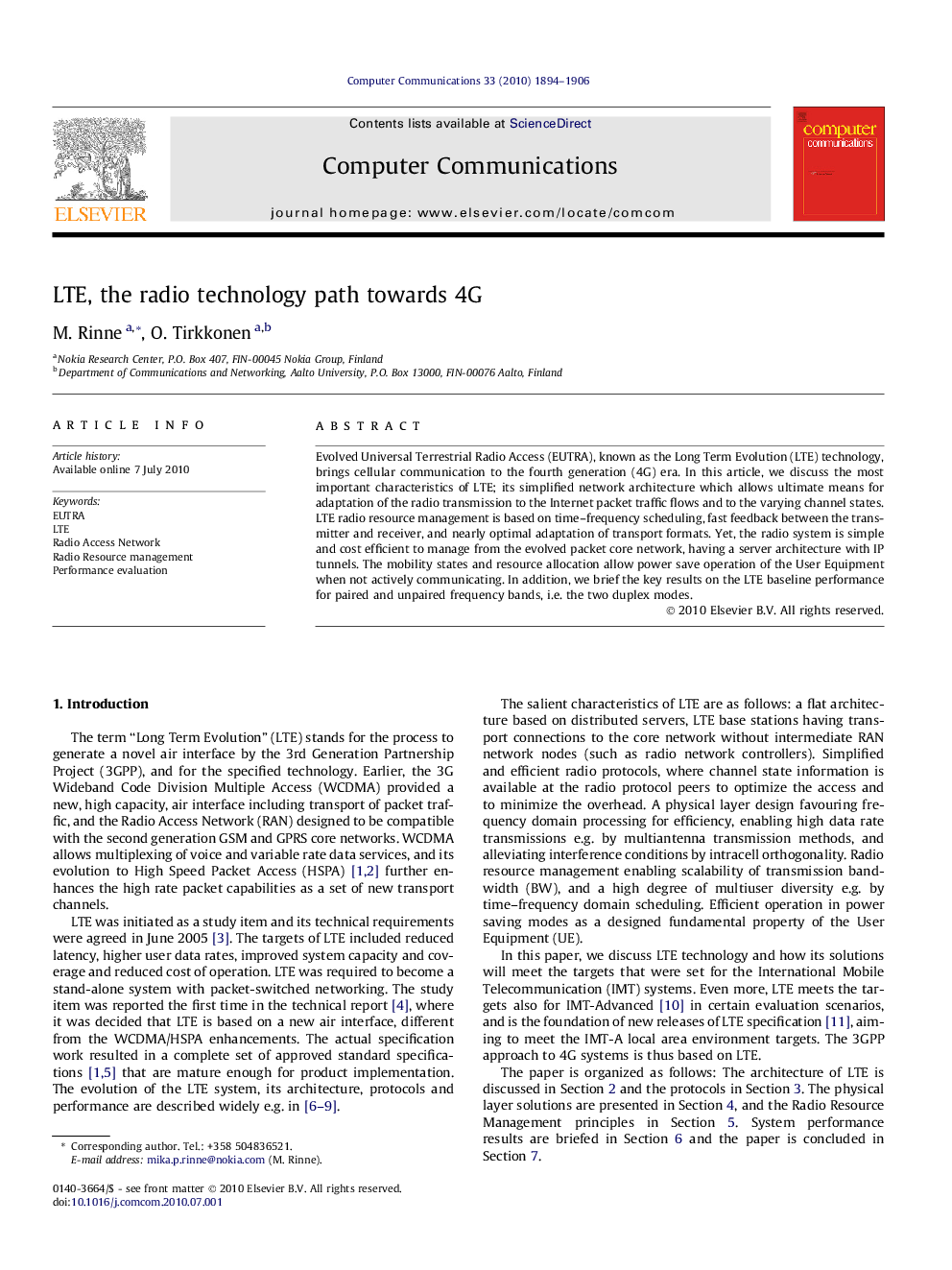 LTE, the radio technology path towards 4G