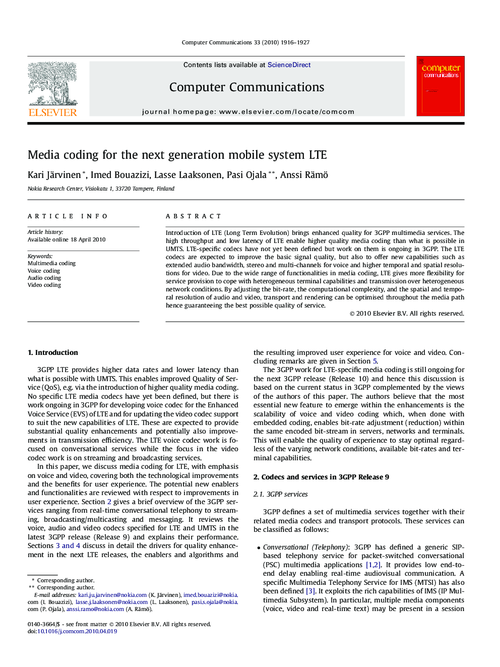 Media coding for the next generation mobile system LTE