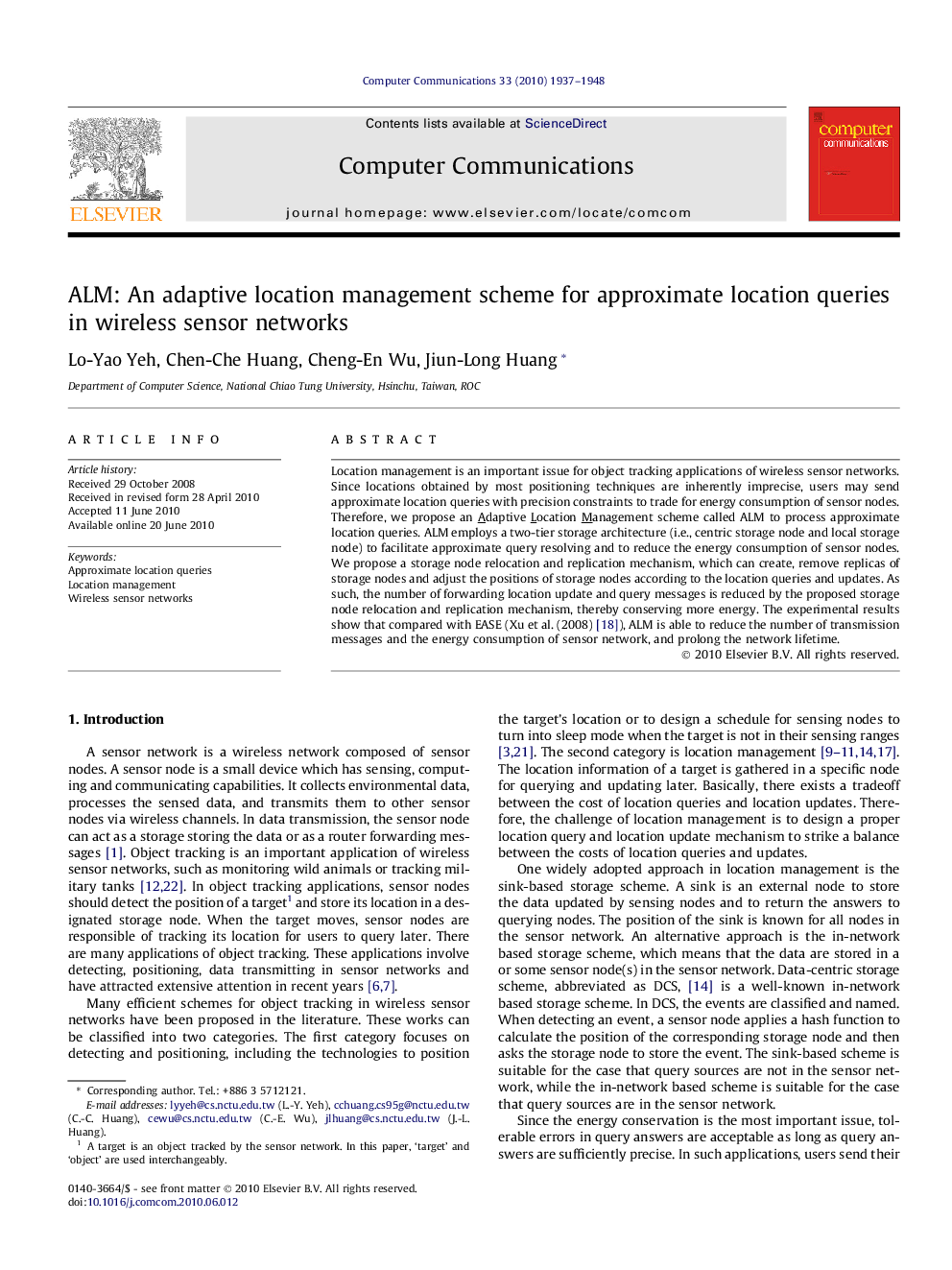 ALM: An adaptive location management scheme for approximate location queries in wireless sensor networks