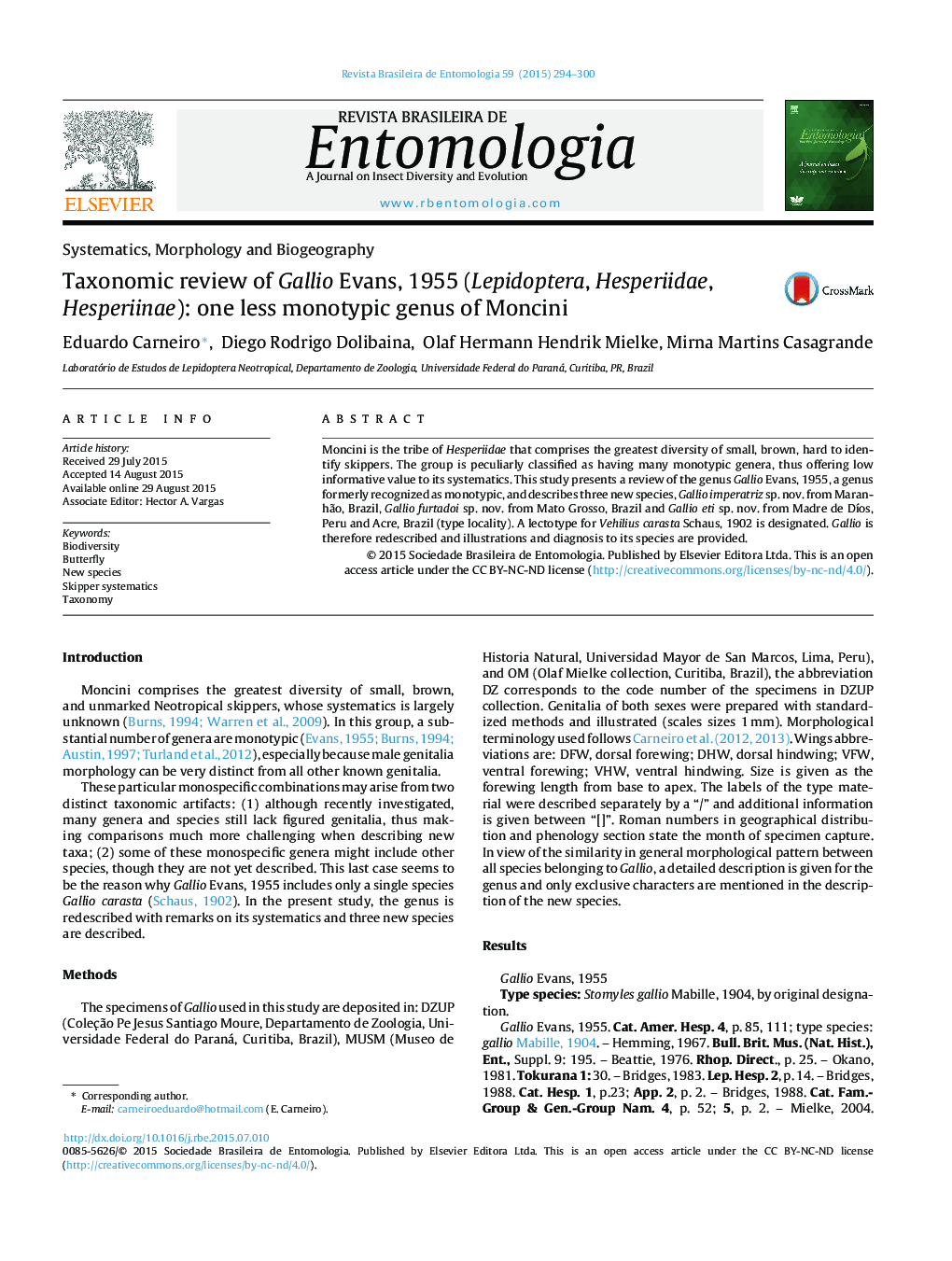 Taxonomic review of Gallio Evans, 1955 (Lepidoptera, Hesperiidae, Hesperiinae): one less monotypic genus of Moncini