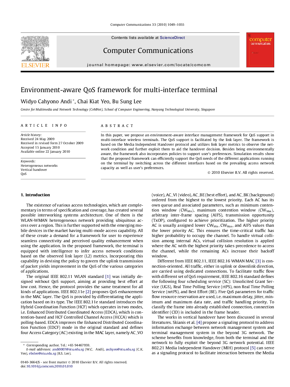 Environment-aware QoS framework for multi-interface terminal