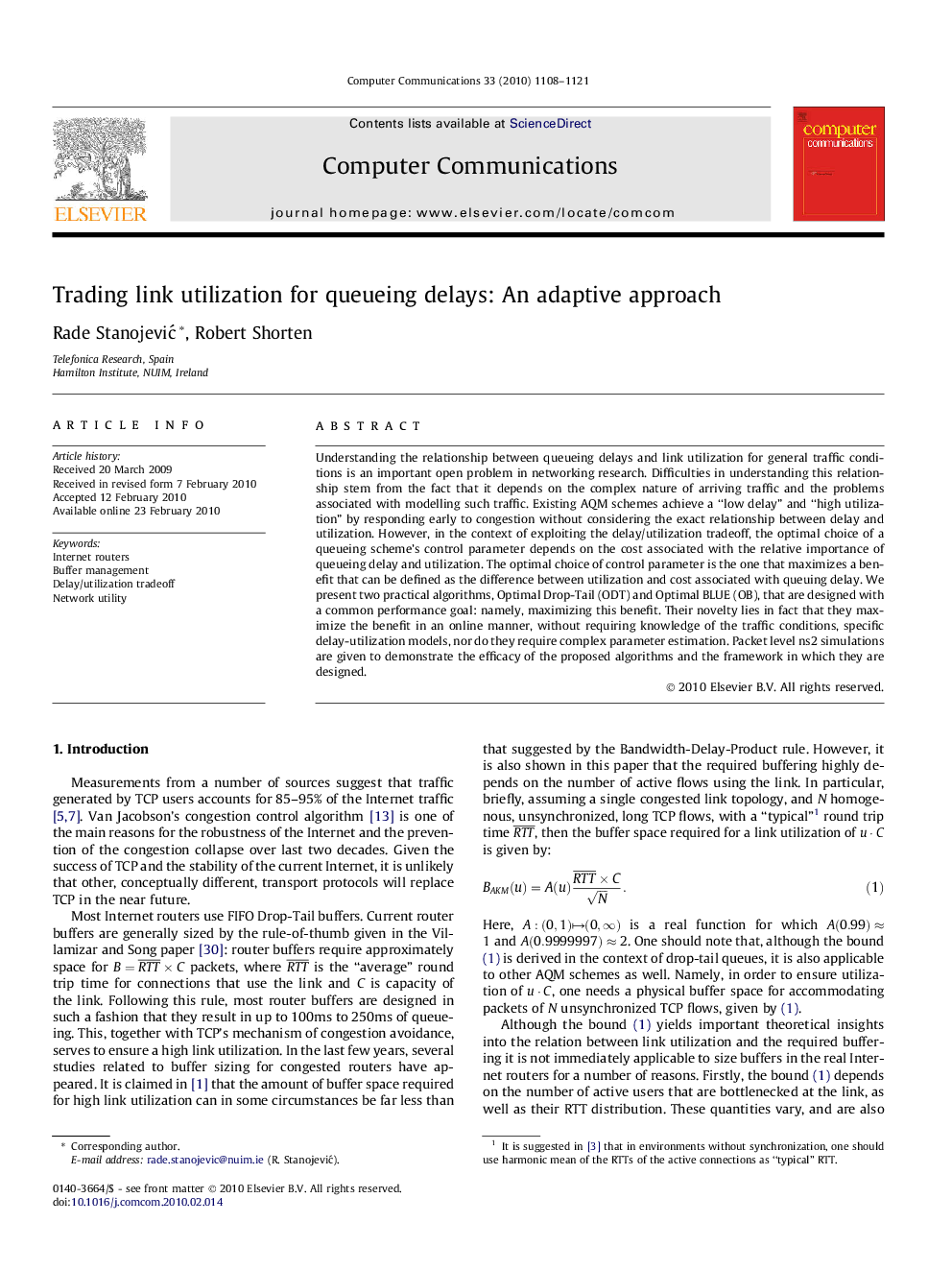 Trading link utilization for queueing delays: An adaptive approach