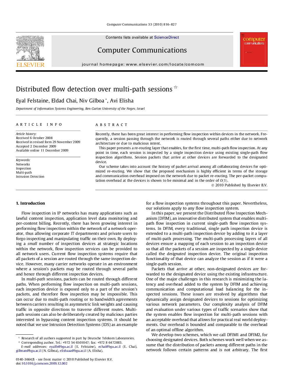 Distributed flow detection over multi-path sessions 