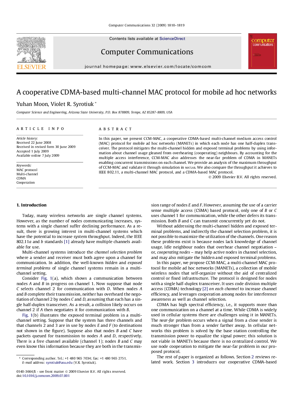 A cooperative CDMA-based multi-channel MAC protocol for mobile ad hoc networks