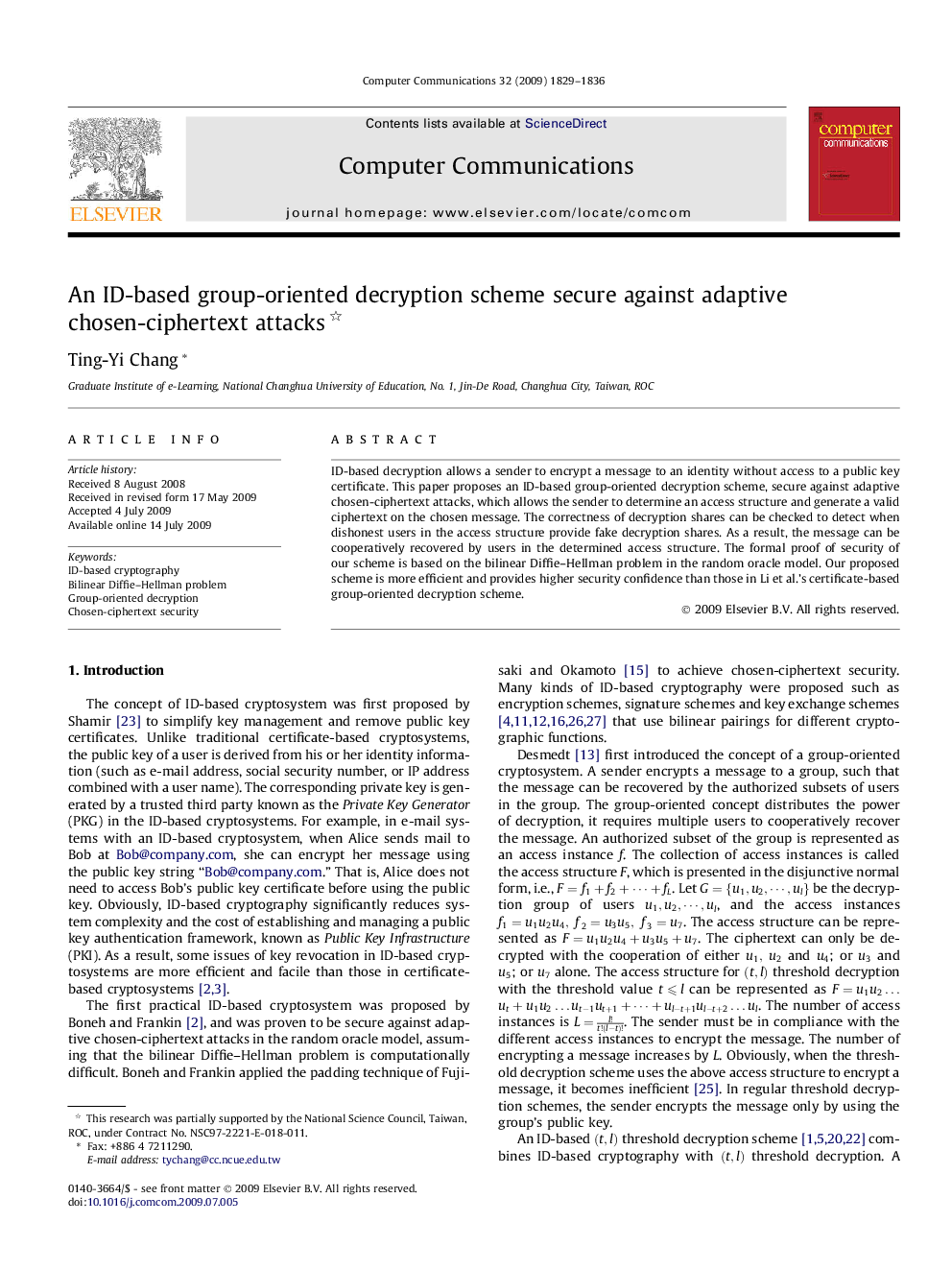 An ID-based group-oriented decryption scheme secure against adaptive chosen-ciphertext attacks 