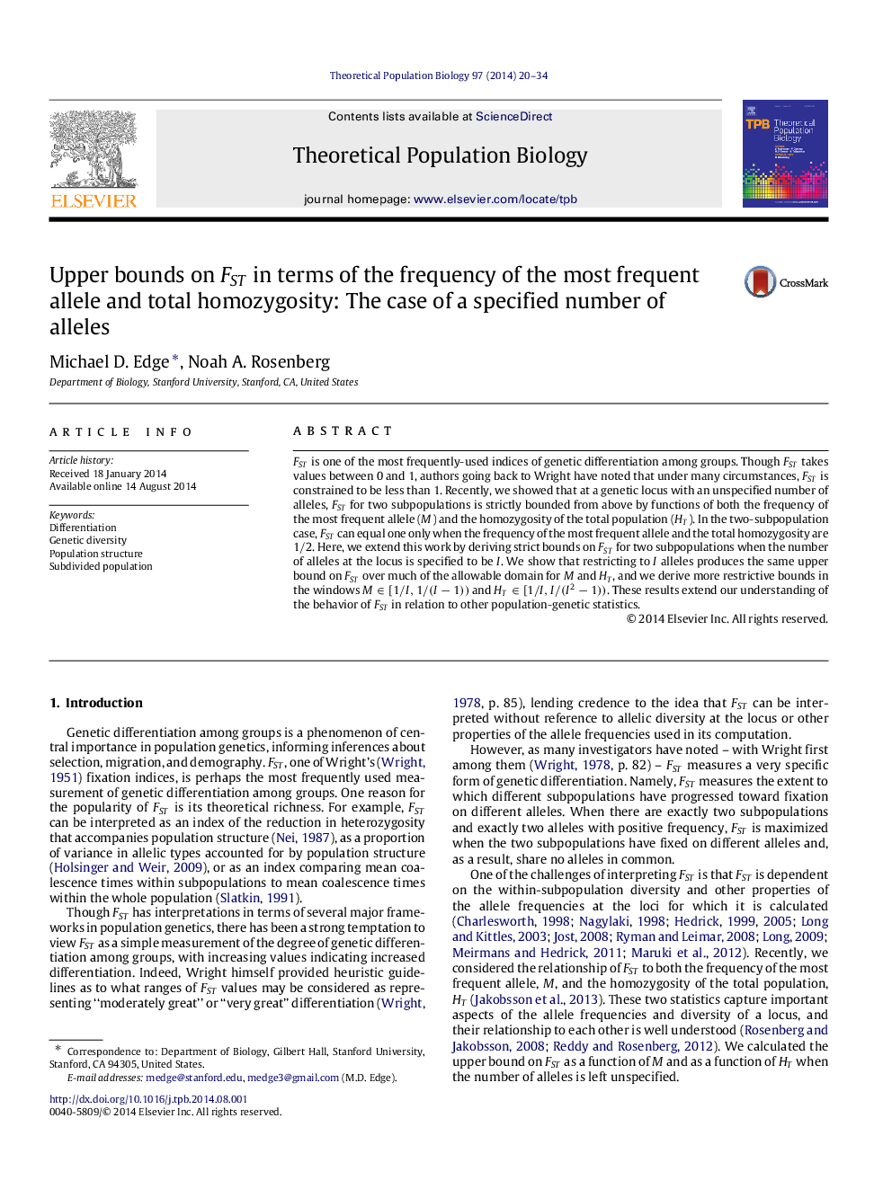 Upper bounds on FSTFST in terms of the frequency of the most frequent allele and total homozygosity: The case of a specified number of alleles