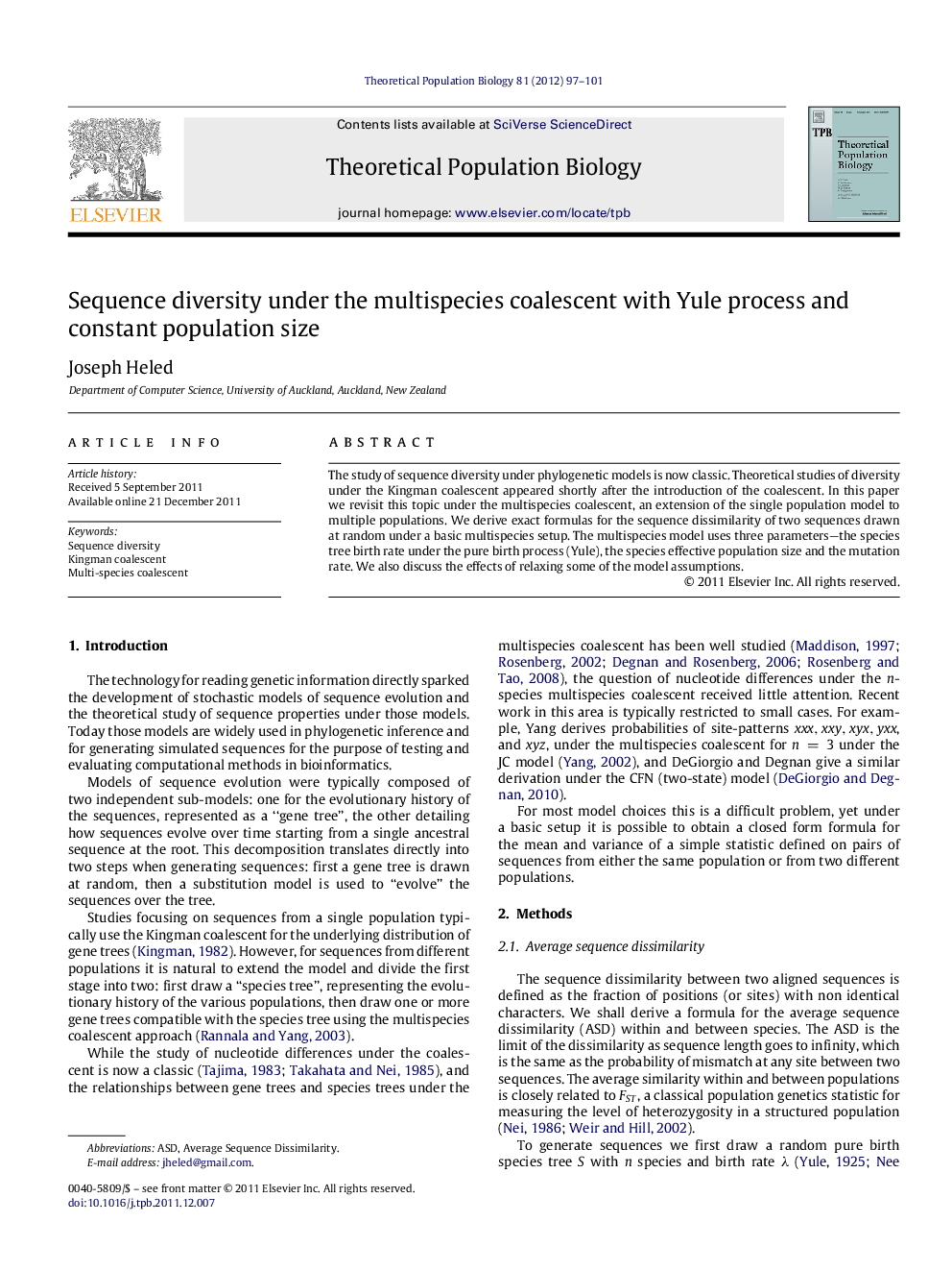 Sequence diversity under the multispecies coalescent with Yule process and constant population size