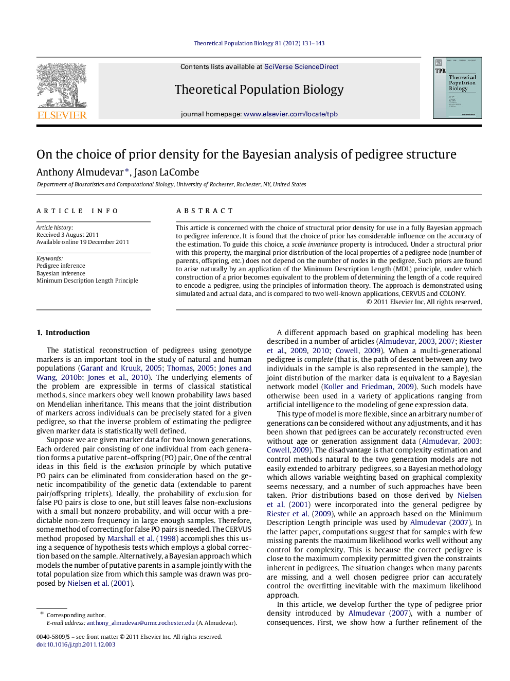 On the choice of prior density for the Bayesian analysis of pedigree structure