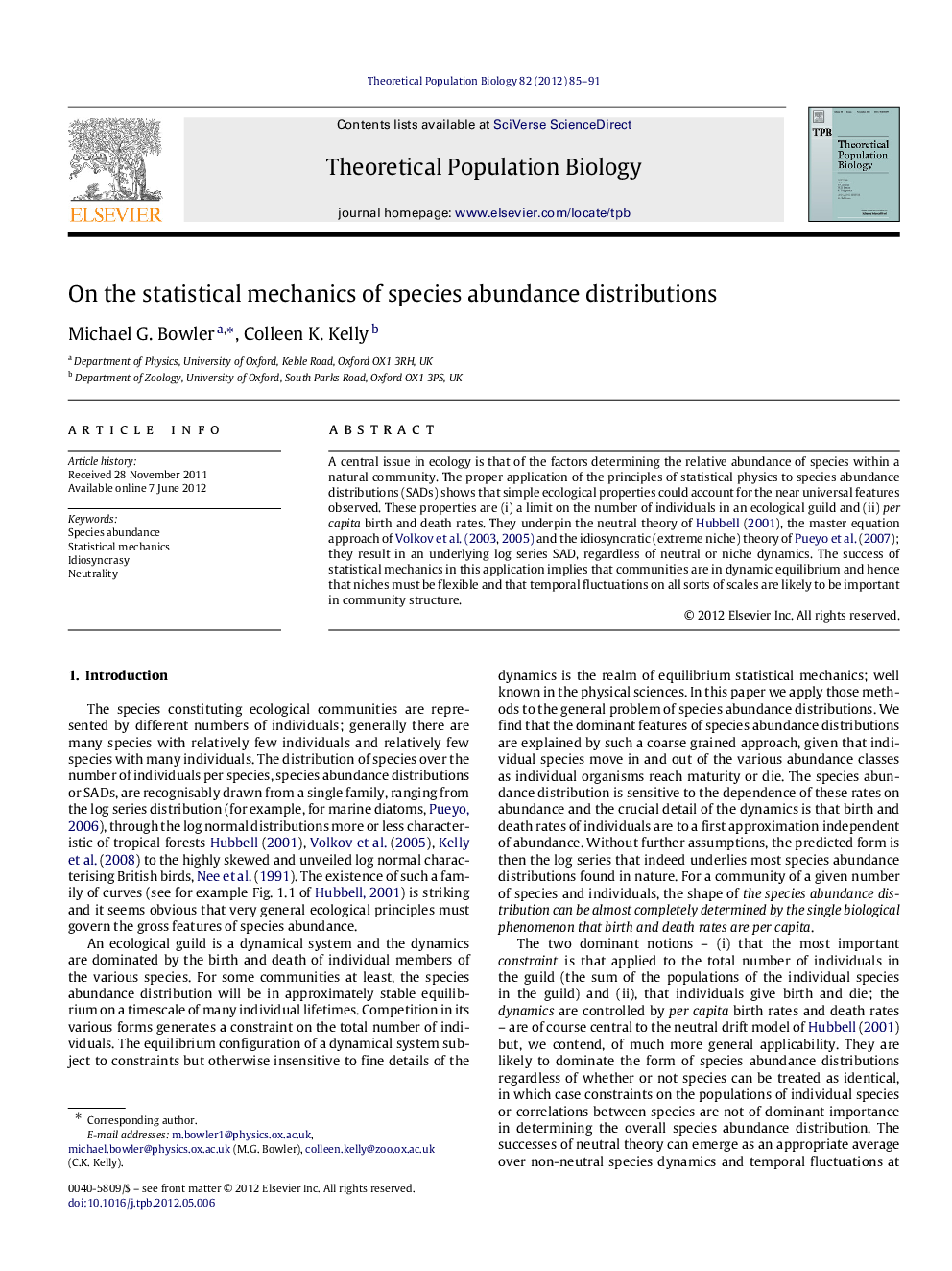 عکس صفحه اول مقاله: On the statistical mechanics of species abundance distributions On the statistical mechanics of species abundance distributions
